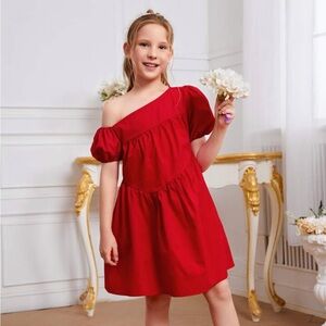 Little Girls Asymmetrical Neck Dress